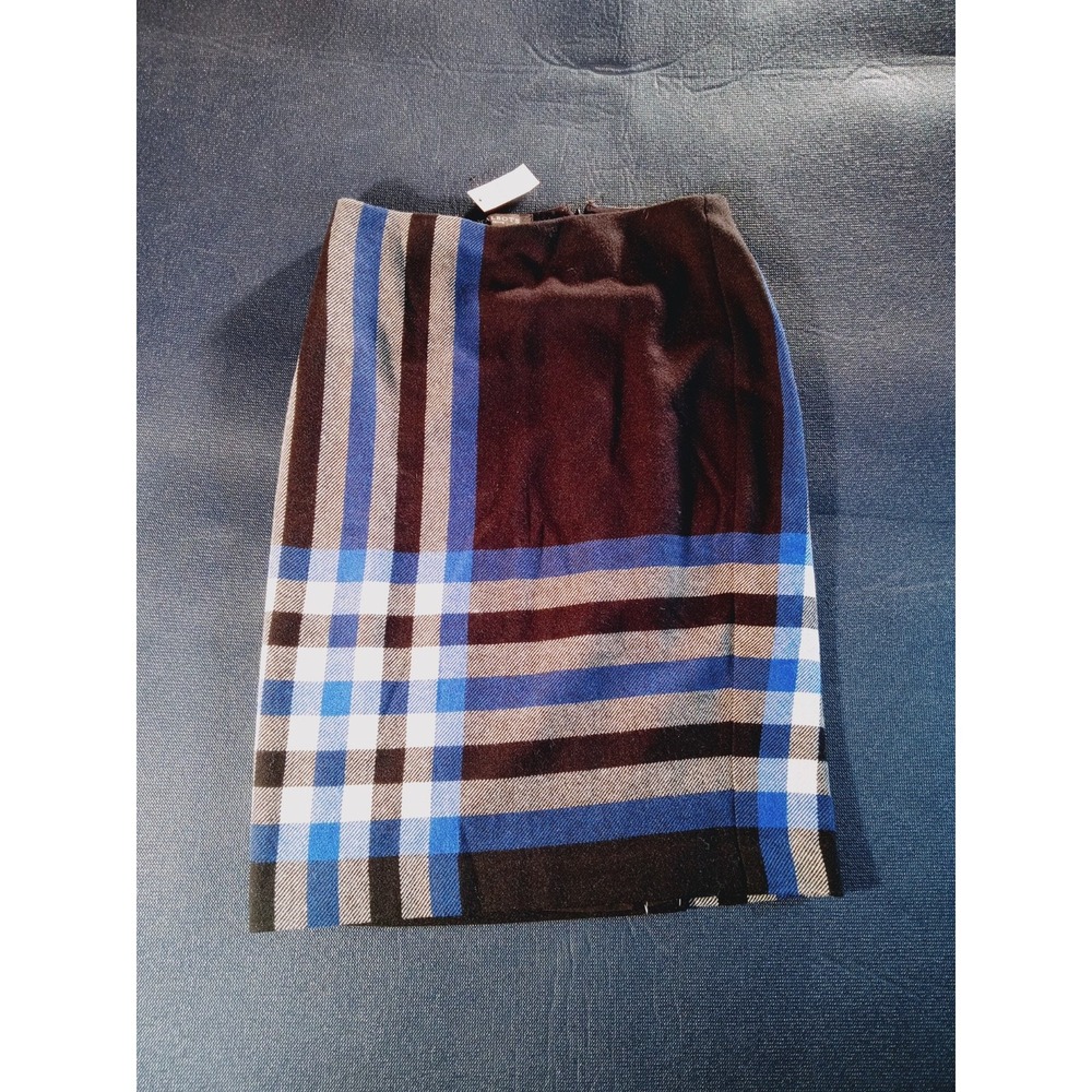 Talbots Straight Skirt Women's Size 4P- Black/Blue Plaid Stripe Wool Blend Lined - Picture 2 of 9